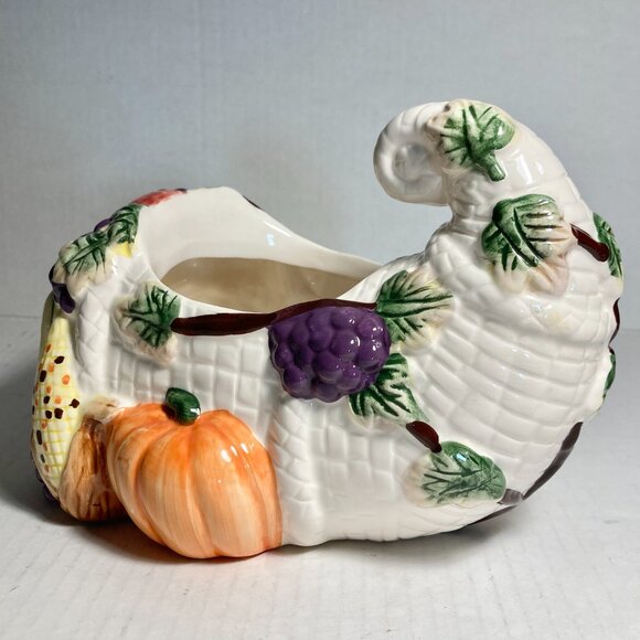 Vintage Ceramic Fall Thanksgiving Cornucopia Table Centerpiece Decor Planter - Picture 8 of 16